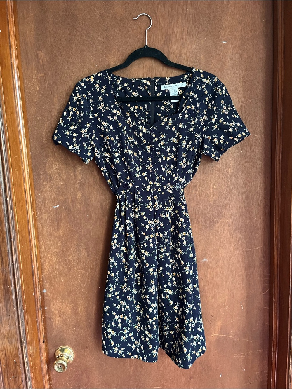 Navy Floral Short-Sleeve Vintage Dress